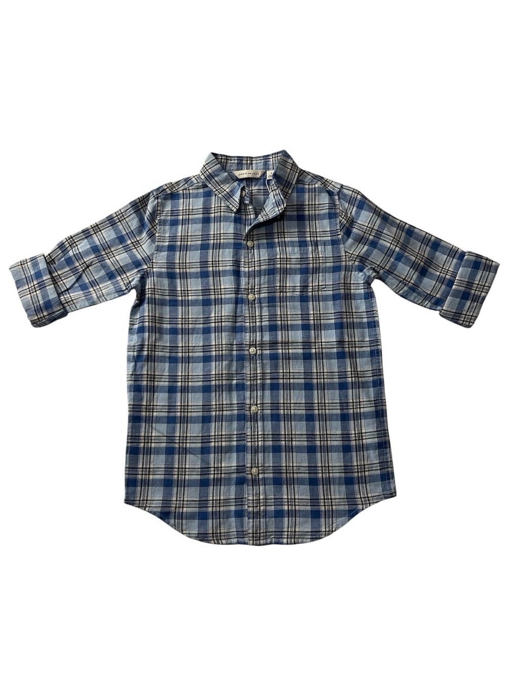 New Janie and Jack Boys Plaid Linen Cotton Button Down Shirt Size 8 Classic - Picture 2 of 7